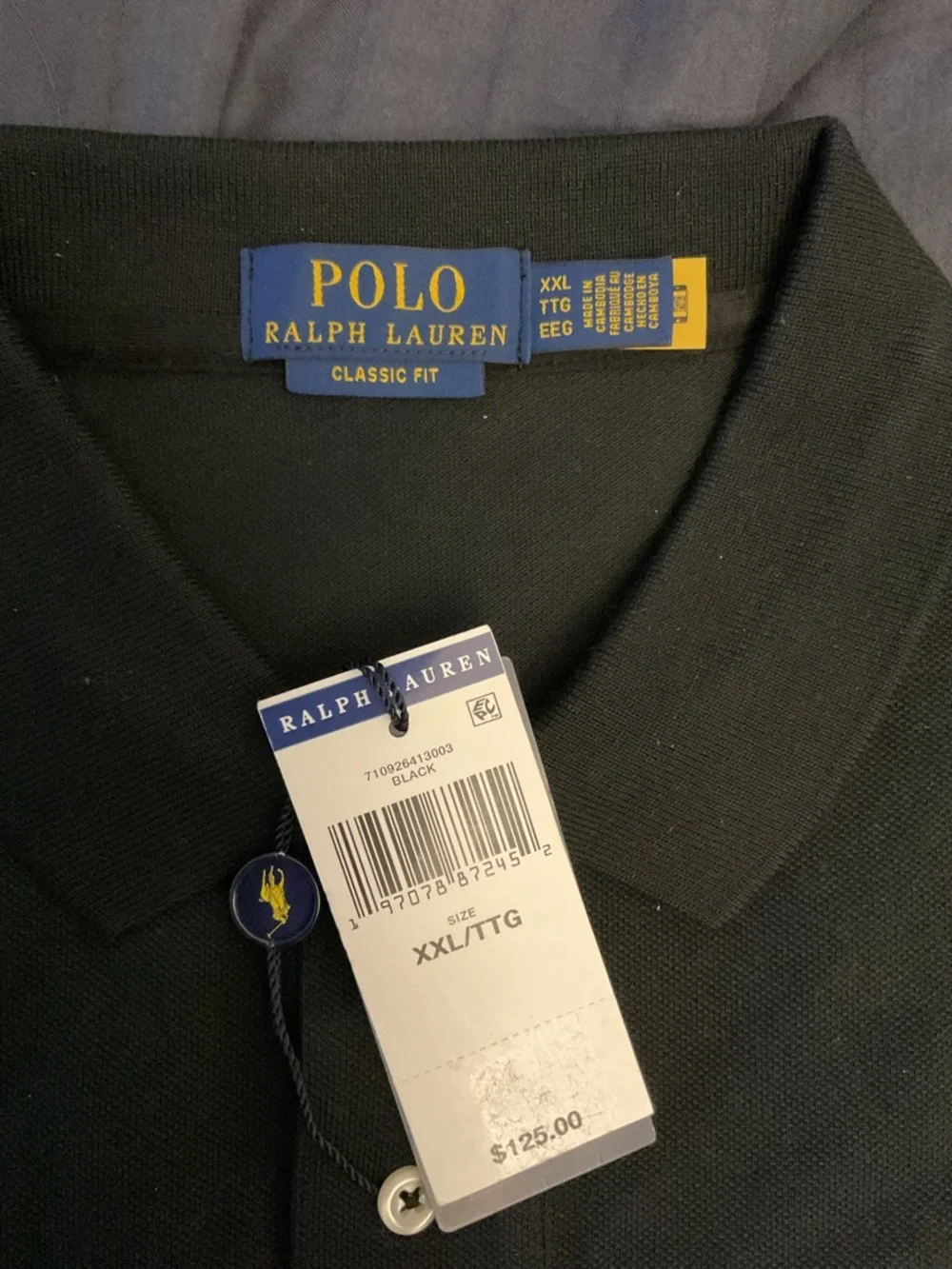 Ralph Lauren Black Polo with Multicolor Embroidered Pony
